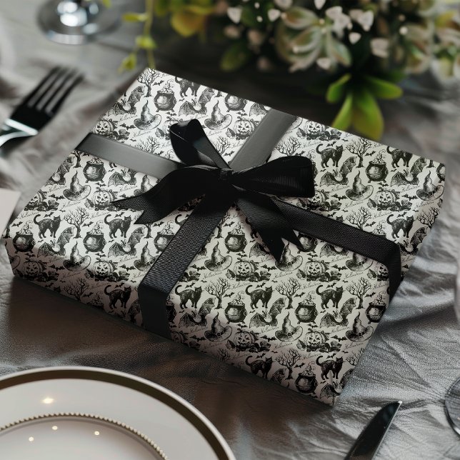 Papel De Presente Gatos Negros, Morcegos e Abóboras no Halloween (Criador carregado)