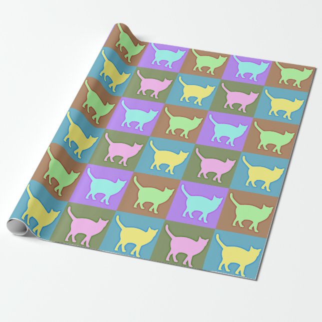 Papel De Presente Gatos Pop Art Coloridos Suaves (Desenrolado)
