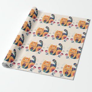 Papel De Presente Gatos populares alaranjados