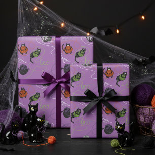 Papel De Presente Gatos Pretos Bo-Tangidos e Halloween de Fogueira