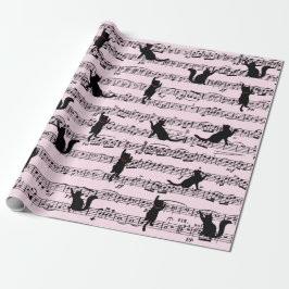 Papel De Presente Gatos Pretos Em Música Cor-De-Rosa