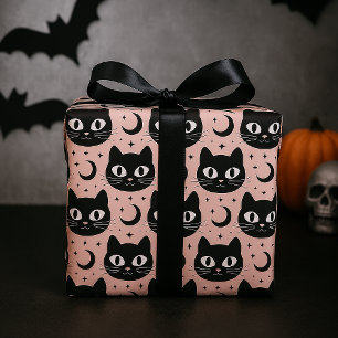 Papel De Presente Gatos Pretos Fofos & Halloween Celestial