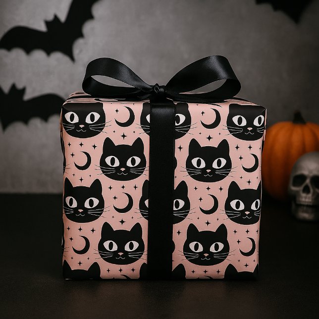 Papel De Presente Gatos Pretos Fofos & Halloween Celestial (Criador carregado)