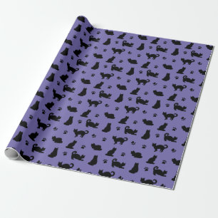 Papel De Presente Gatos Pretos Imprime Roxo