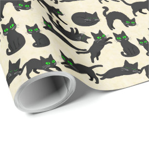 Papel De Presente Gatos pretos olhos verdes gatinhos fofos creme que