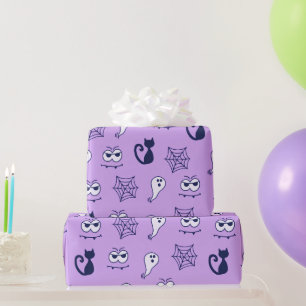 Papel De Presente Gatos Pretos Teias de Aranha e Fantasmas Roxo Hall