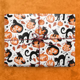 Papel De Presente Gatos que Carvavam Halloween Jack-o-lanterno Pumpk