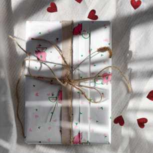 Papel De Presente Gatos Rosa & Corações Espalhados – Dia dos Namorad