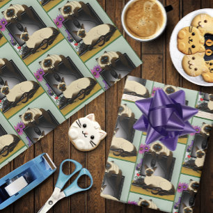 Papel De Presente Gatos Tailandeses de Escritório de Computador Fofo