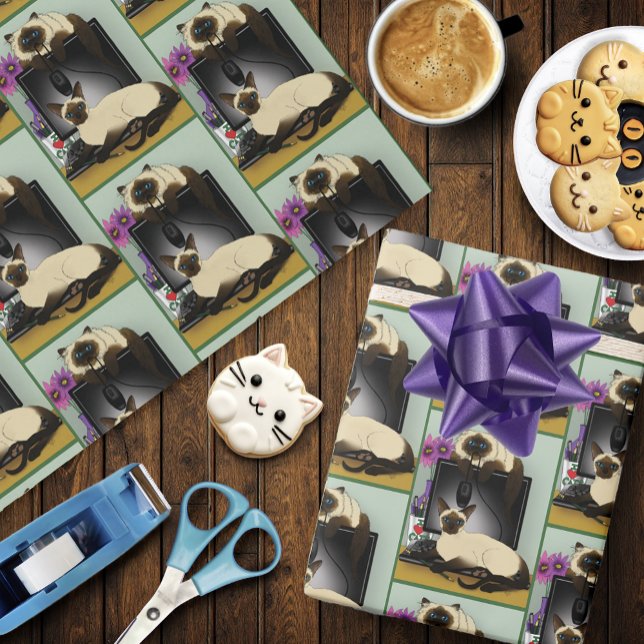 Papel De Presente Gatos Tailandeses de Escritório de Computador Fofo (Criador carregado)