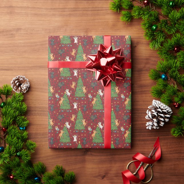 Papel De Presente Gatos Travessos Subindo Árvores Natal Divertido (Presente de Natal)