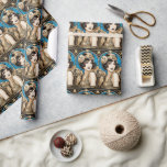 Papel De Presente Gatsby de excelente Flapper blue gold black 1920<br><div class="desc">Uma linda garota Flapper morena está vestindo um cinzeiro-do-ombro de ouro falso e uma faixa de cabeceira que tem um grande broche floral acoplado a ela. Ela está vestindo um olho preto grosso e um batom vermelho escuro que irradia contra sua pele de porcelana. Ela é moldada por um quadro...</div>