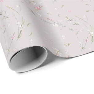 Papel De Presente Gaura Floral Aguarela Rosa Suave