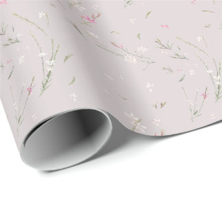 Papel De Presente Gaura Floral Aguarela Rosa Suave