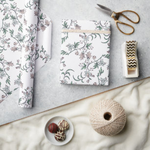 Papel De Presente Gaveta e Gaveta Botânica rosa e branca