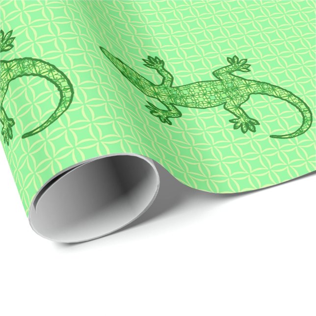 Papel De Presente Geco tribal do batik - limão e verde esmeralda (Ponta do rolo)