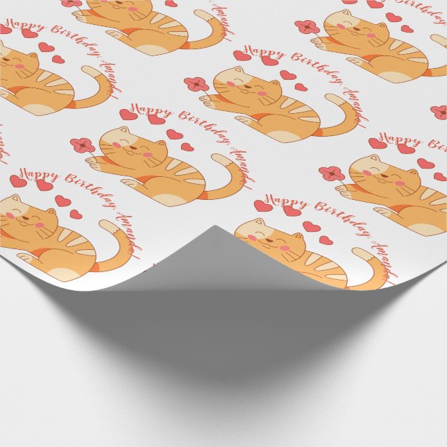 Papel De Presente Gelado Adorando Laranja Tabby Kitten (Ponta)