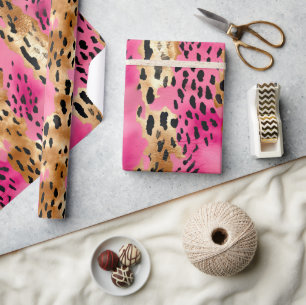 Papel De Presente Gelado Dourado Rosa, Abstrato de Impressão Leopard