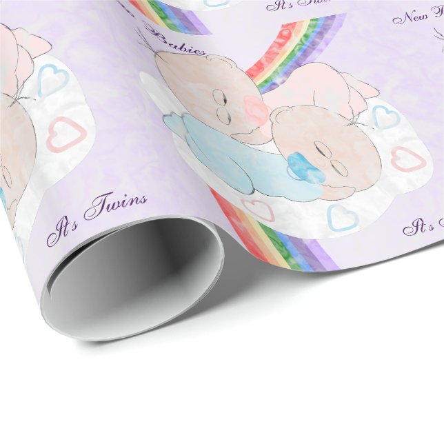 Papel De Presente Gêmeos Bebês Arco-Íris Personalizados (Ponta do rolo)