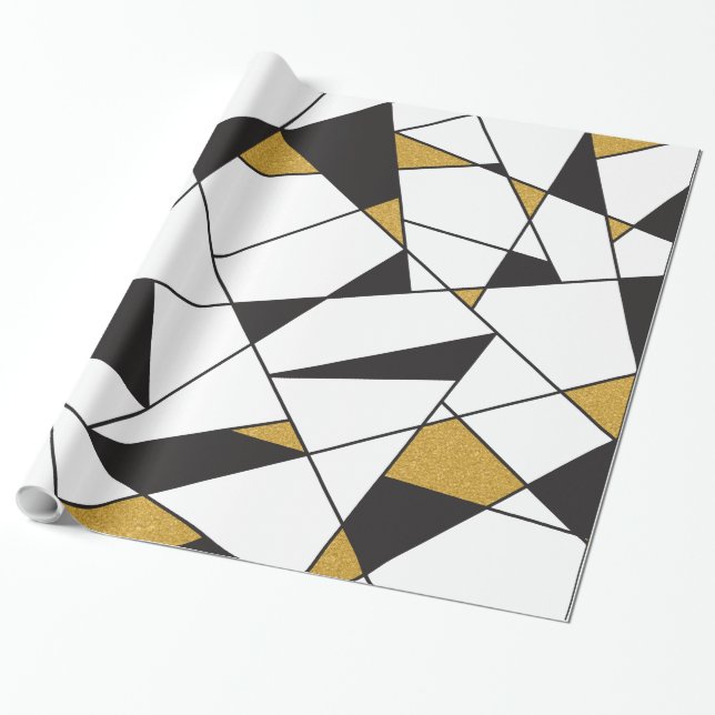 Papel De Presente Geometria da arte moderna - preta e branco com (Desenrolado)