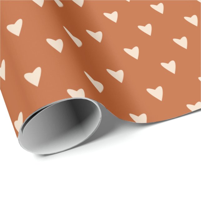 Papel De Presente Geometria no Amor - creme no vermelho ocre - padrã (Ponta do rolo)