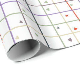 Papel De Presente Geometric Grid Pattern with Scattered Hearts