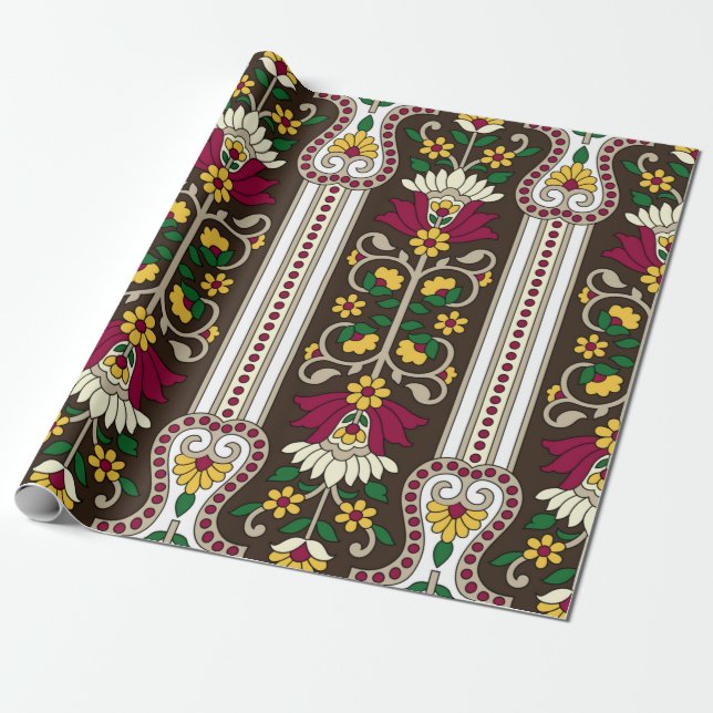 Papel De Presente Geometric Moghul Paisley pattern on white backgrou (Desenrolado)
