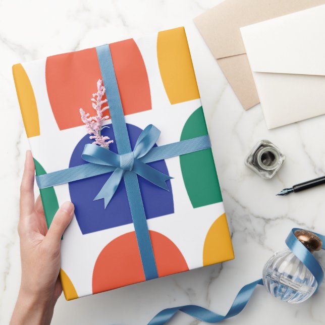 Papel De Presente Geométrico a meio círculo colorida (Presentear)