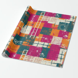 Papel De Presente Geométrico Abstrato Ousado - Textura de Pincel Gru