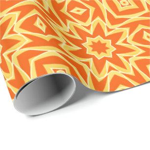 Papel De Presente Geométrico abstrato Star - Laranja e Dourado