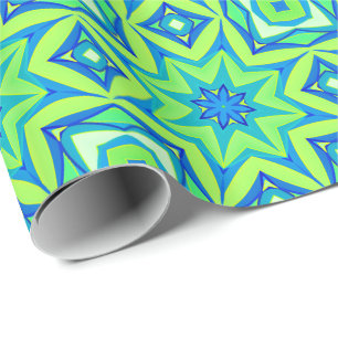 Papel De Presente Geométrico abstrato Star - Verde limão e Azul