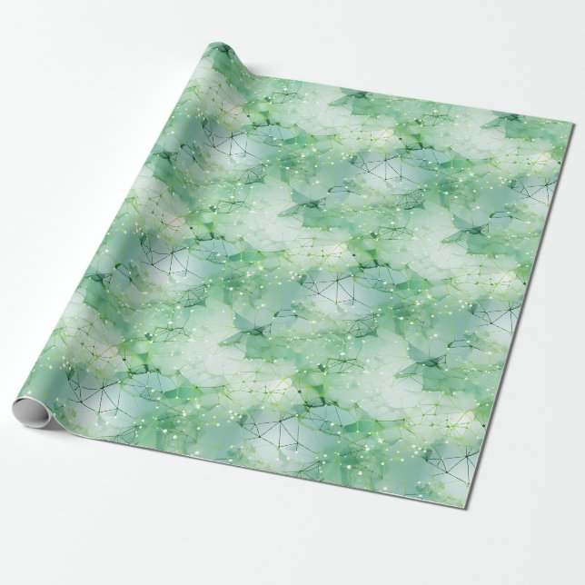 Papel De Presente Geométrico Abstrato Verde e Branco (Desenrolado)
