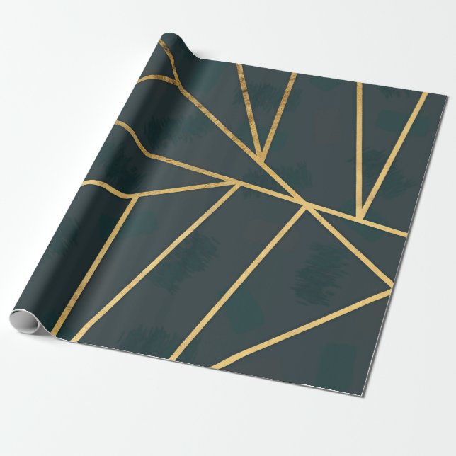 Papel De Presente Geométrico Dourado de Boca Verde Moderno (Desenrolado)