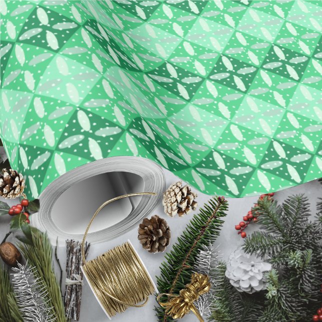 Papel De Presente Geométrico e Terrazzo Verdes Festivos (Festive Green Monochrome Geometric and Terrazzo Wrapping Paper Rolls by Leapfroglisics Shop)