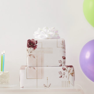 Papel De Presente Geométrico Floral Elegante