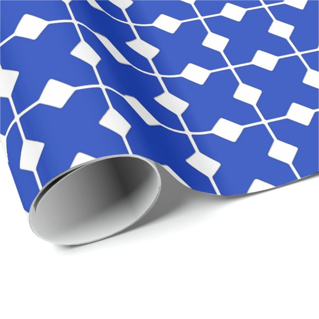 Papel De Presente Geométrico Moderno, Diamantes - Azul cobalto (Ponta do rolo)