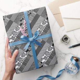Papel De Presente Geométrico,Padrão, preto e branco