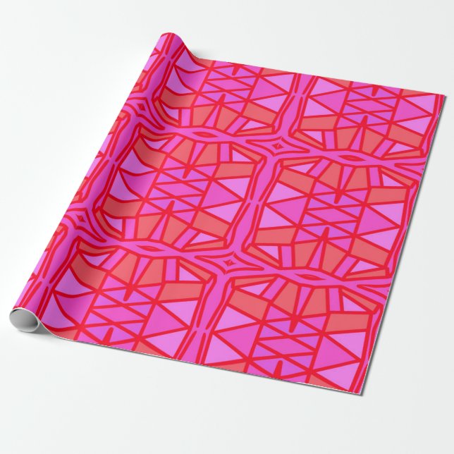 Papel De Presente Geométrico Rosa Quente - Ocasião (Desenrolado)