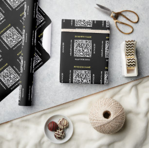 Papel De Presente Gerar Nome do Negócio Código QR Site Promo Preto