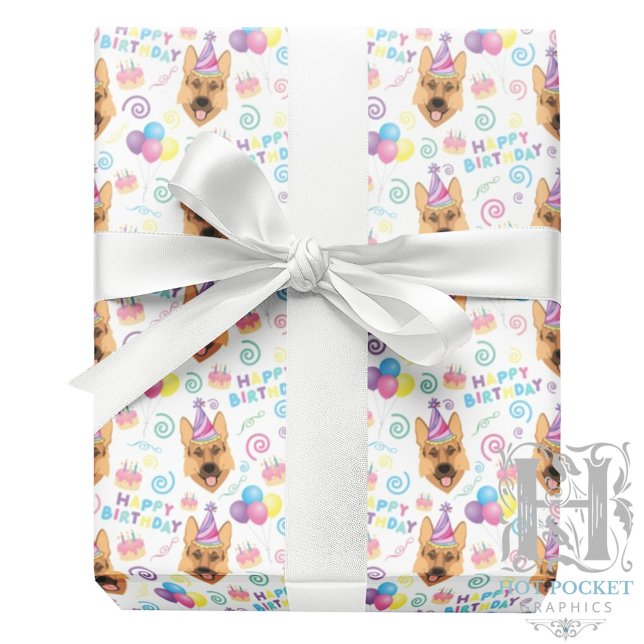 Papel De Presente German Shepherd Birthday Gift Wrapping Paper  (Criador carregado)