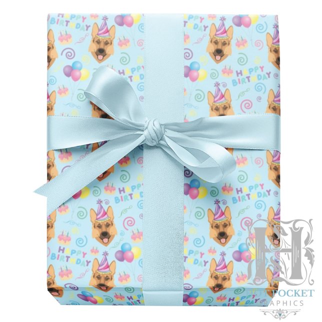 Papel De Presente German Shepherd Birthday Gift Wrapping Paper  (Criador carregado)