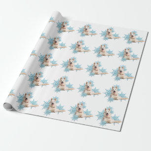 Papel De Presente German shepherd branco deitado nos flocos de neve