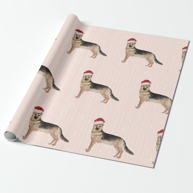 Papel De Presente German shepherd Cachorro Natal Santa Hat (Desenrolado)
