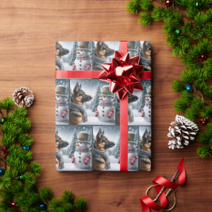 Papel De Presente German shepherd Com Neve Falido