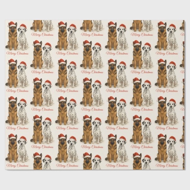 Papel De Presente German shepherd e Dalmácia com chapéus de Santa (Aberto)