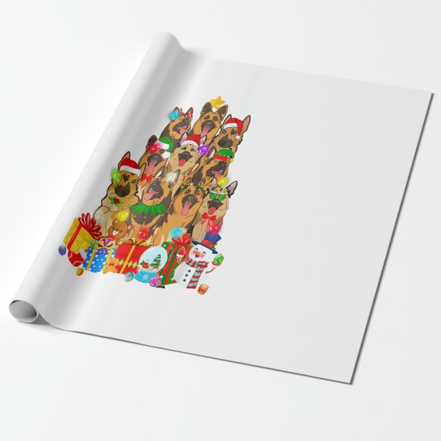Papel De Presente German shepherd Engraçado Luzes de Árvore de Natal (Desenrolado)