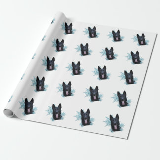 Papel De Presente German shepherd preto nos flocos de neve