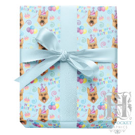 Papel De Presente German Shepherd Wrapping Paper in Blue 