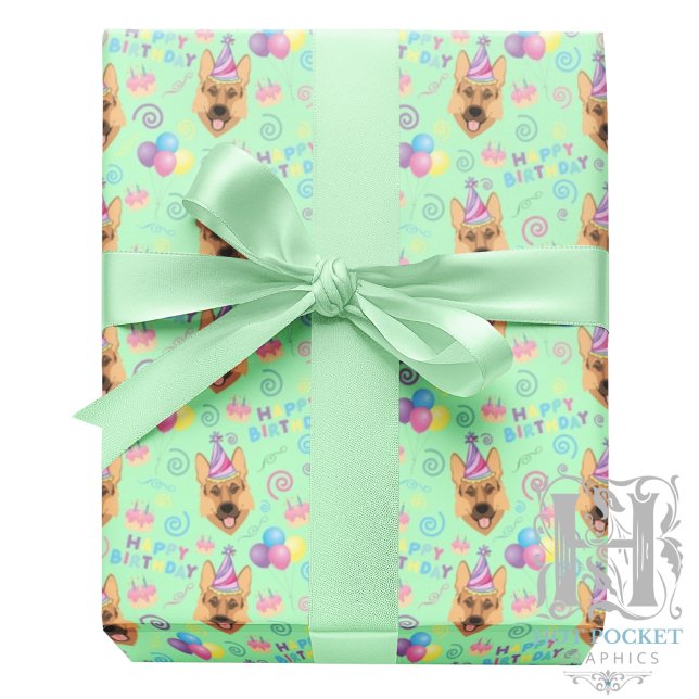 Papel De Presente German Shepherd Wrapping Paper in Green  (Criador carregado)