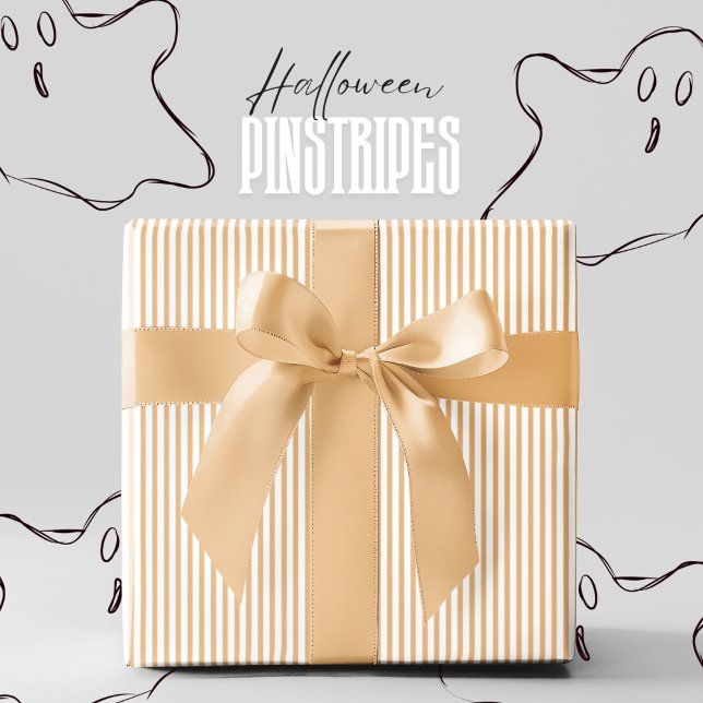 Papel De Presente Ghost Ale Yellow e White Pinstripe Halloween (Elegant Halloween Yellow and White Pinstripe Pattern. Ghost Ale Yellow & White Thin Lines for Autumn)